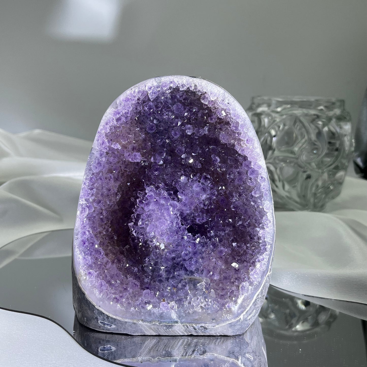 Amethyst Geode with Crystal Blossoms