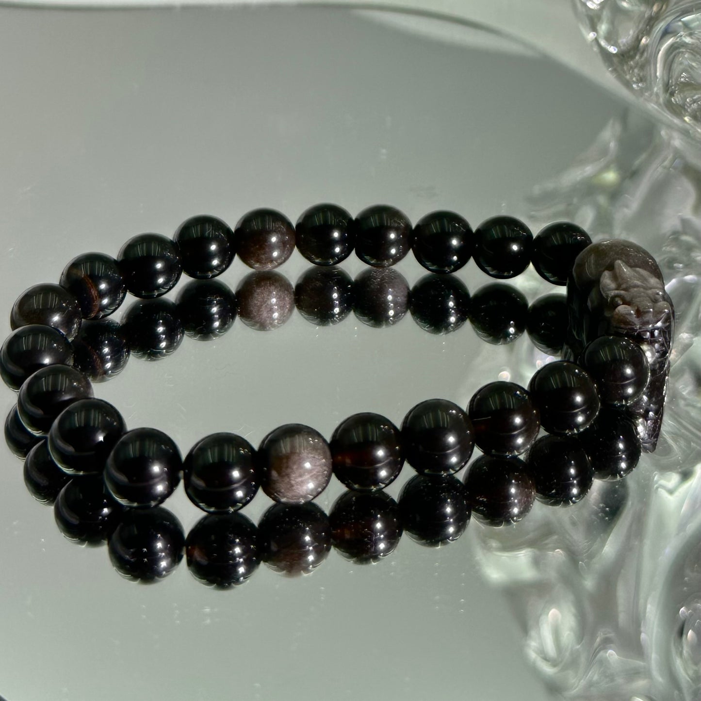 Silver Obsidian Bracelet with Pi Xiu