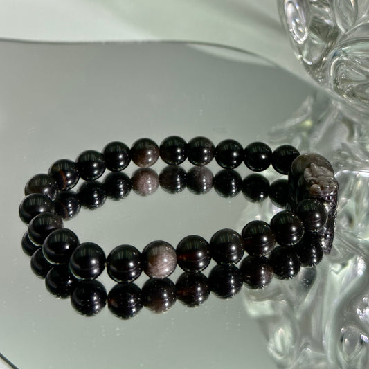 Silver Obsidian Bracelet with Pi Xiu