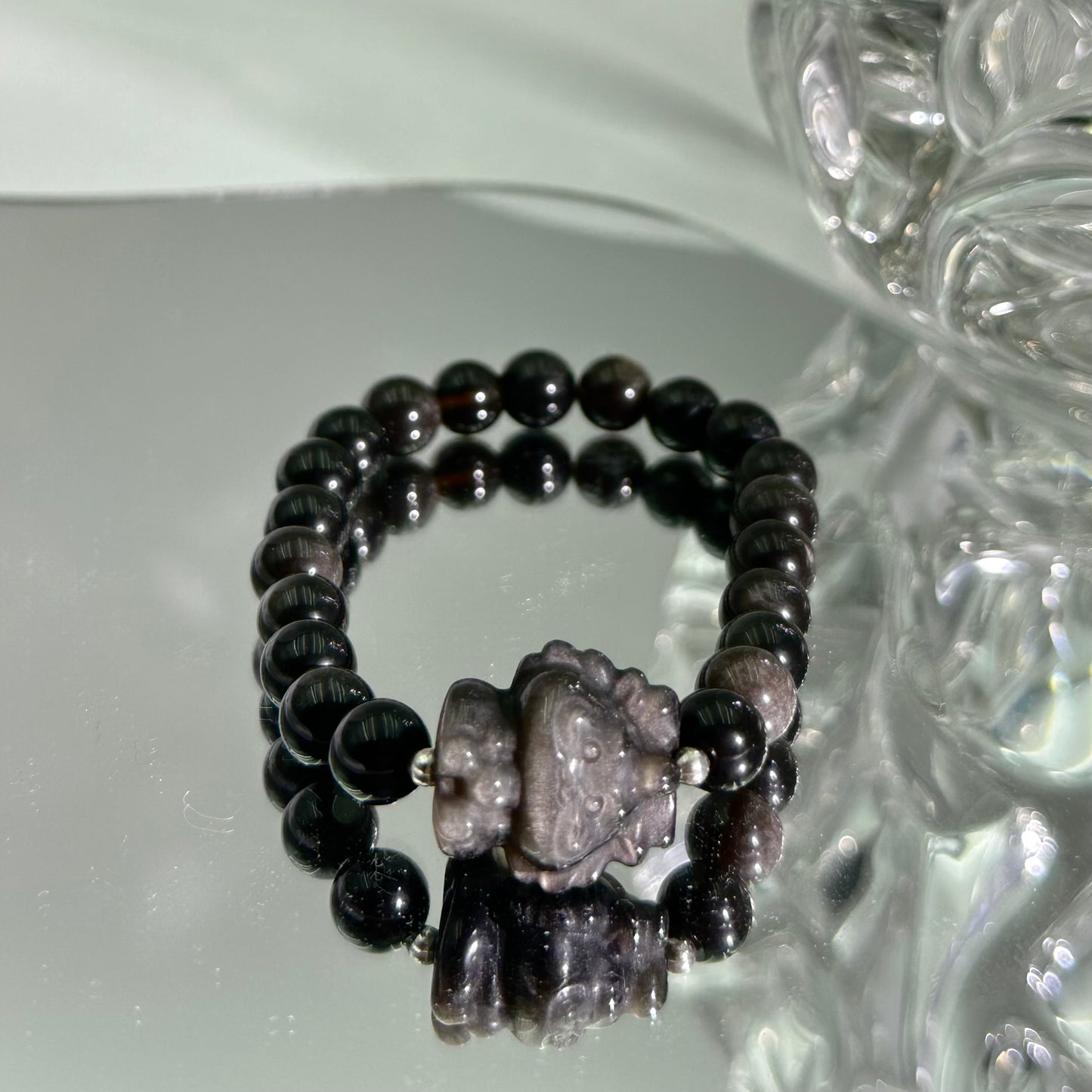Silver Obsidian Bracelet with Leo