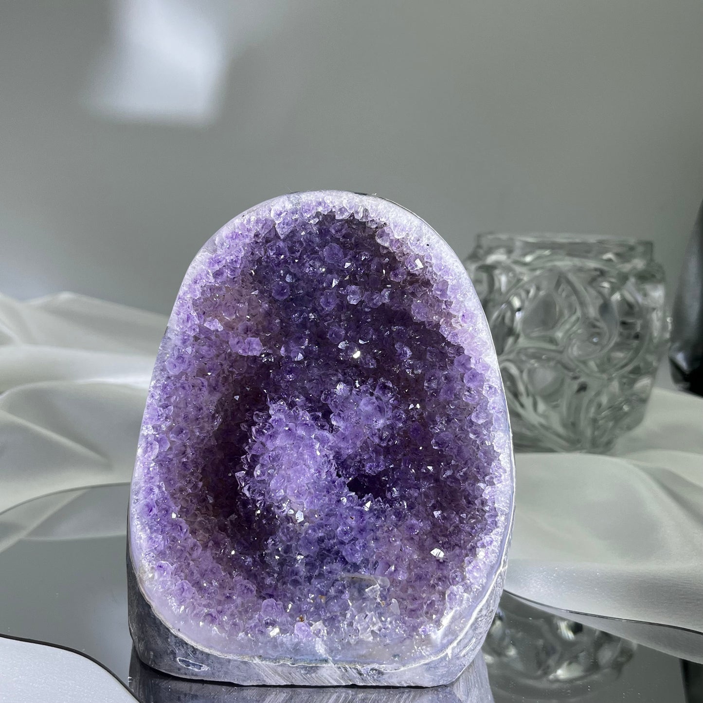 Amethyst Geode with Crystal Blossoms