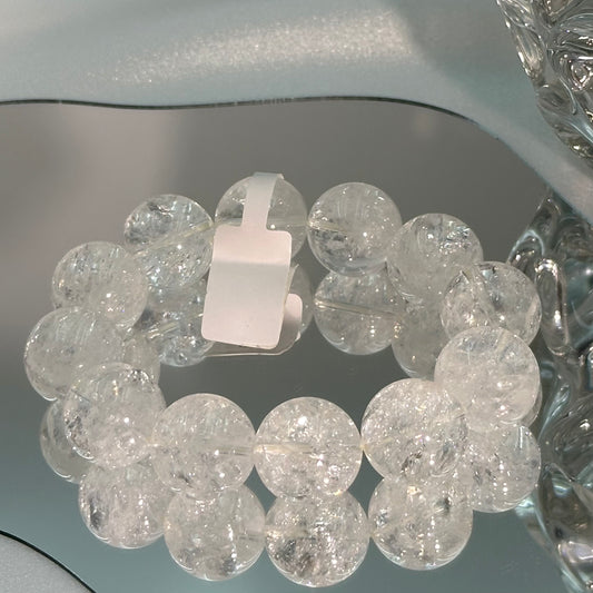 White Agate Crystal Bead Bracelet 19M