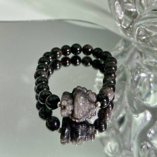 Silver Obsidian Bracelet with Leo