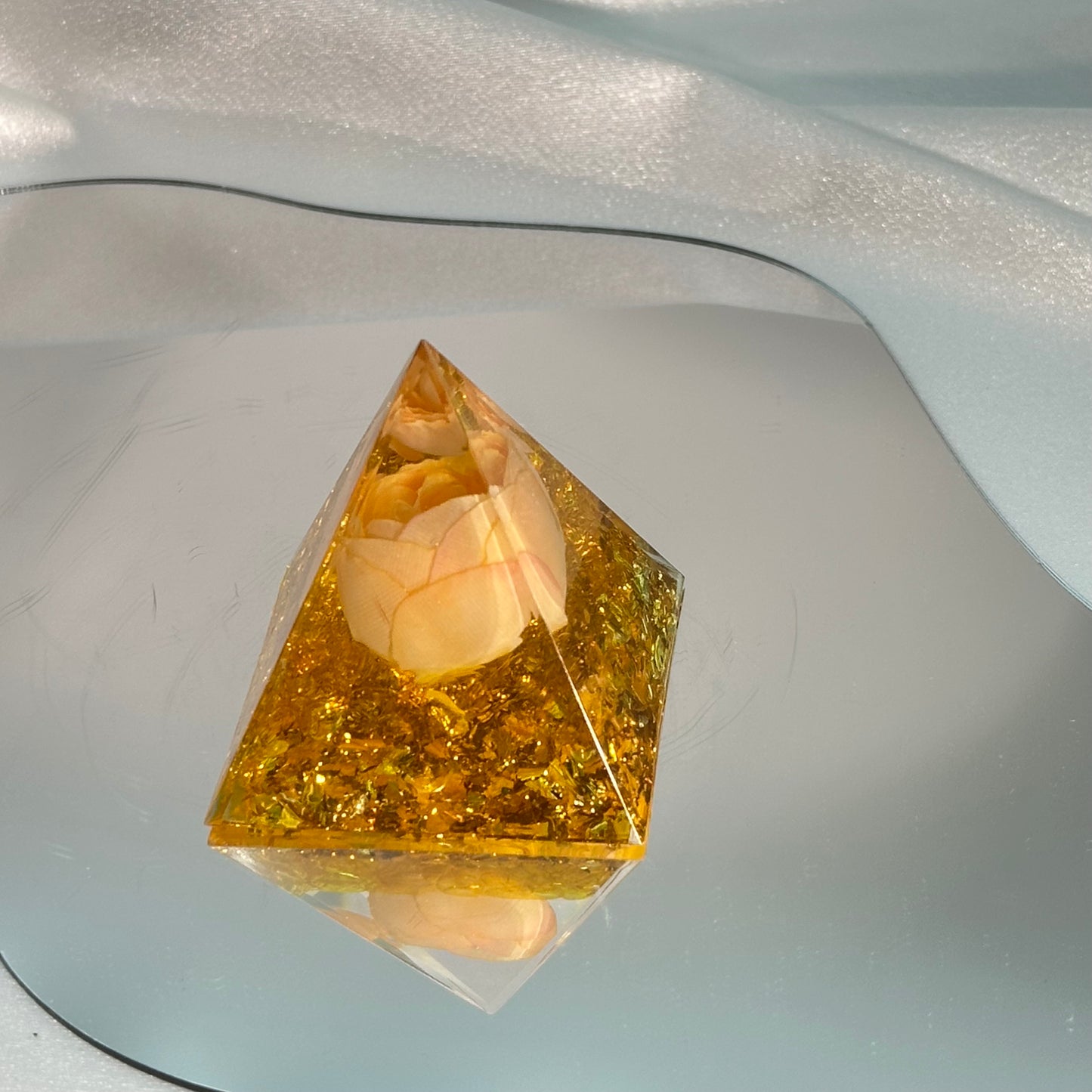 Crystal Orgonite Pyramid gold