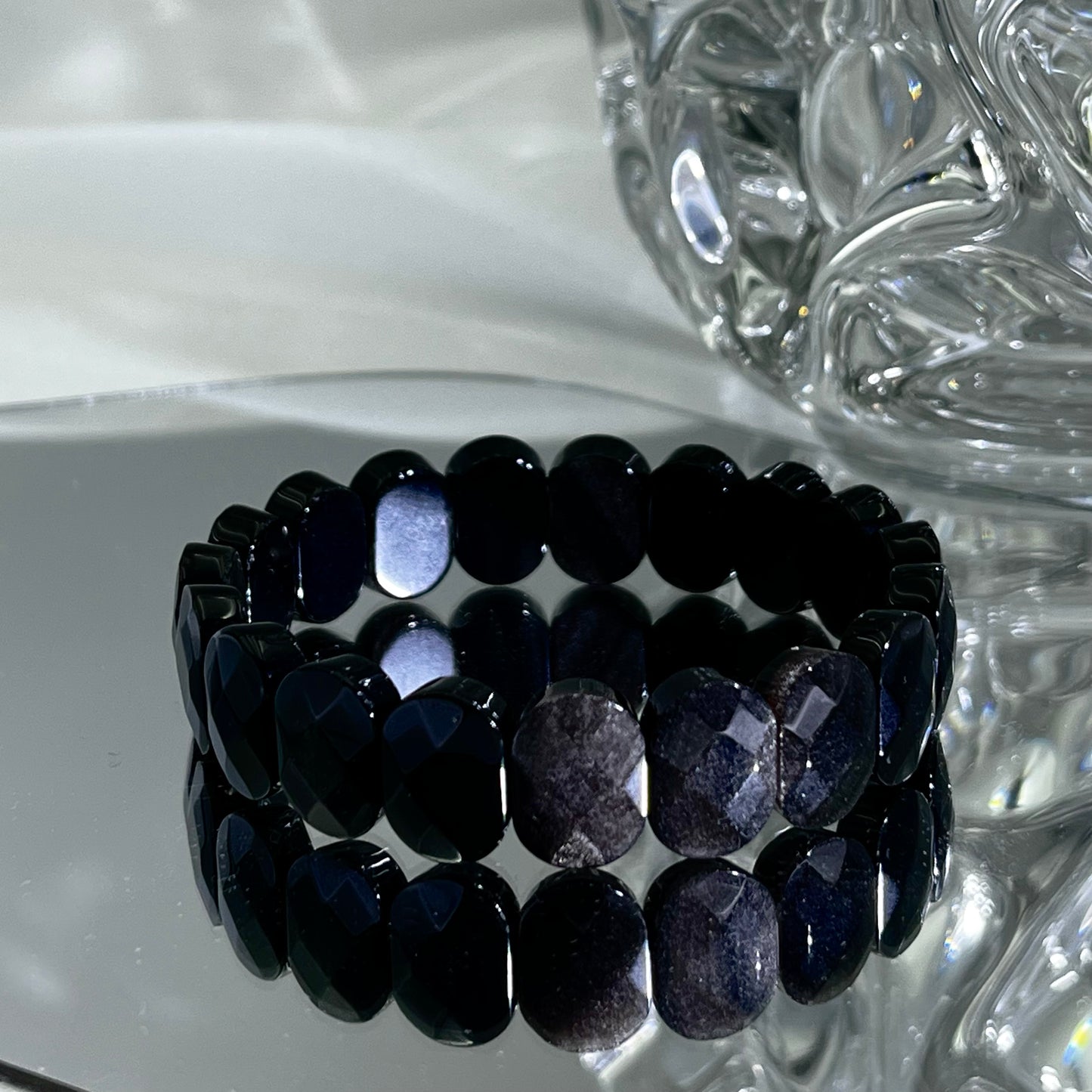 silver obsidian bangle row
