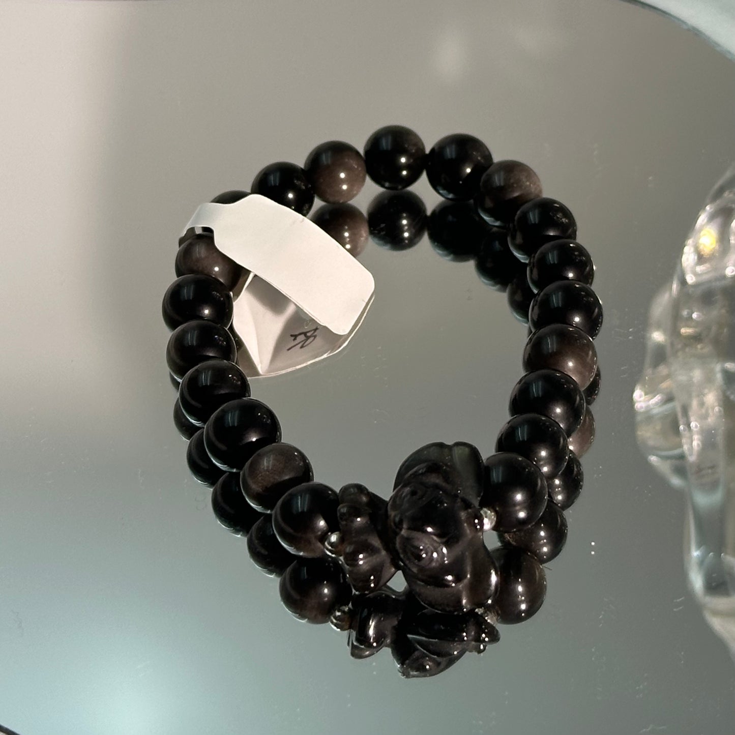 Silver Obsidian Bracelet with Stitch