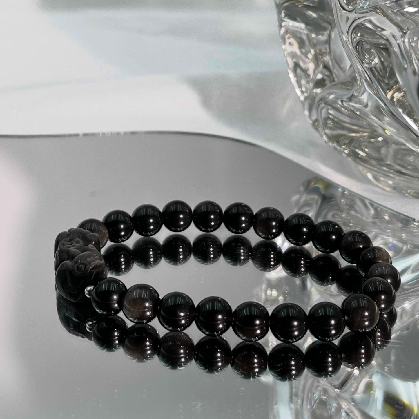 Silver Obsidian Bracelet with Pi Xiu 8M